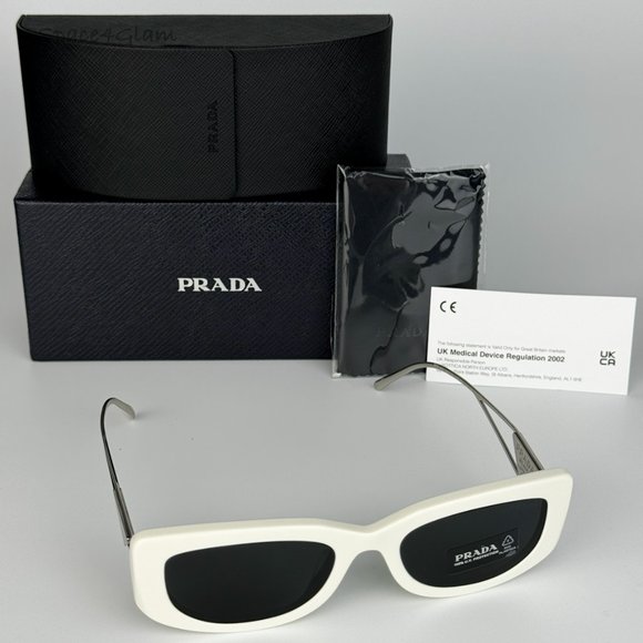 NEW Prada PR14YS 1425S0 Talc Dark Grey Rectangle Unisex Sunglasses - Picture 5 of 14